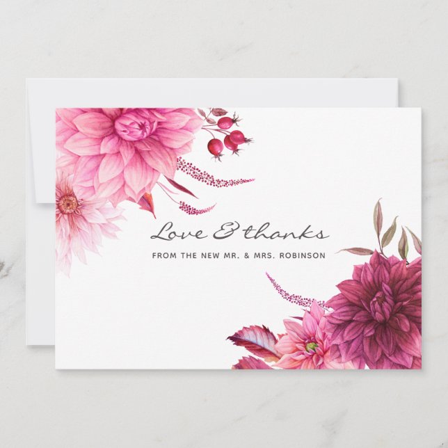 Cartão De Agradecimento Casamento outono de outono de Borgonha e Blush (Frente)