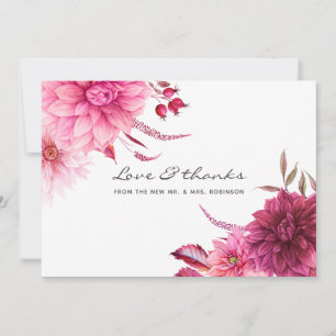 Cartão De Agradecimento Casamento outono de outono de Borgonha e Blush