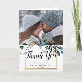 Cartão De Agradecimento Casamento outono Elegante Floral Azul Profundo