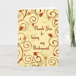 Cartão De Agradecimento casamento outono Obrigado Bridesmaid Card