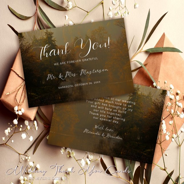 Cartão De Agradecimento Casamento outono Russo do Elegante Moderno (Criador carregado)