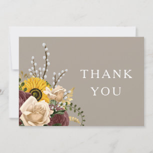 Cartão De Agradecimento Casamento outono Rustic Sunflower Taupe Beige Barn