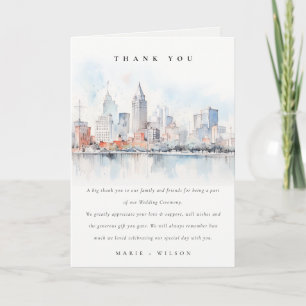 Cartão De Agradecimento Casamento Paisagem Aquarela Detroit Michigan