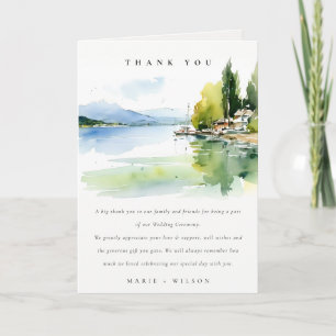 Cartão De Agradecimento Casamento Paisagem Aquarela do Lago de Genebra Suí