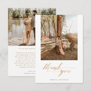 Cartão De Agradecimento Casamento Personalizado 2 Fotografia com Foto Gold