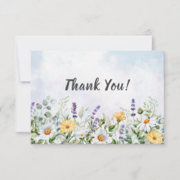 Cartão De Agradecimento Casamento Personalizado Aquarela Flor de Campo Boh