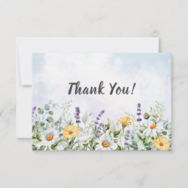 Cartão De Agradecimento Casamento Personalizado Aquarela Flor de Campo Boh