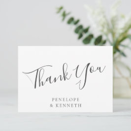 Cartão De Agradecimento Casamento Personalizado Branco De Script Minimalis