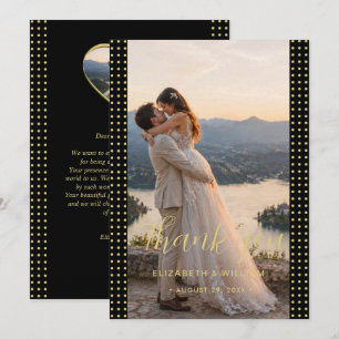 Cartão De Agradecimento Casamento personalizado com bolinhas douradas e pr