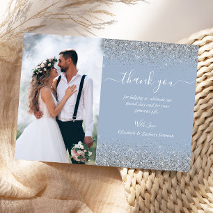 Cartão De Agradecimento Casamento Personalizado com Foto Azul Empoeirado B