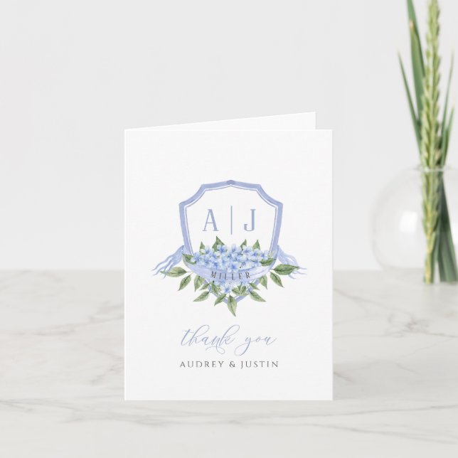 Cartão De Agradecimento Casamento Personalizado com Hydrangea Monogramas (Frente)