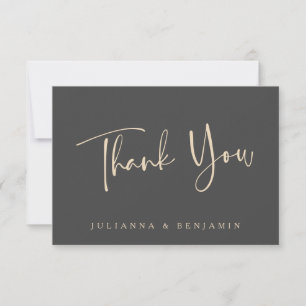 Cartão De Agradecimento Casamento Personalizado com Letra Preta Minimalist