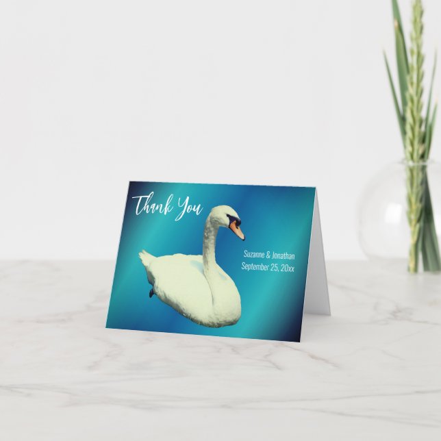 Cartão De Agradecimento Casamento Personalizado de Cisne Branco (Frente)