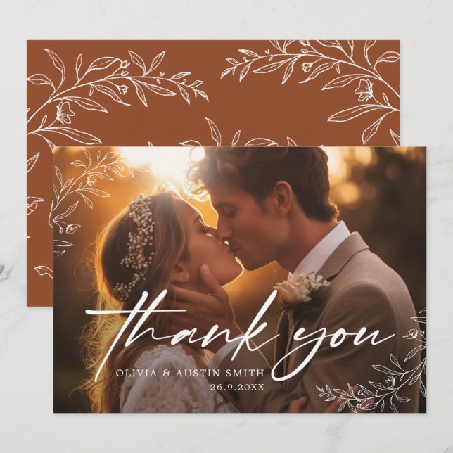 Cartão De Agradecimento Casamento Personalizado De Fotografia Da Caligrafi (Frente/Verso)