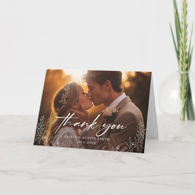 Cartão De Agradecimento Casamento Personalizado De Fotografia Da Caligrafi (Frente)