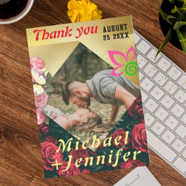 Cartão De Agradecimento Casamento Personalizado De Fotografias Floral Mini