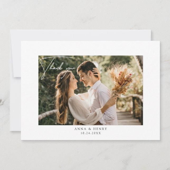 Cartão De Agradecimento Casamento Personalizado de Script Manuscrito Elega (Frente)