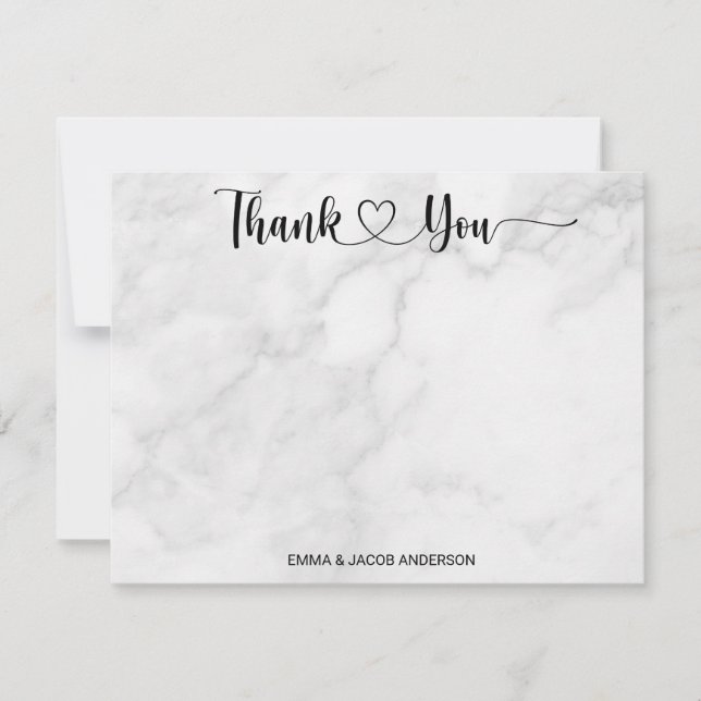 Cartão De Agradecimento Casamento Personalizado de Script Preto de Ângulo  (Frente)