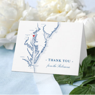 Cartão De Agradecimento Casamento Personalizado Do Mapa Da Baía De Annapol