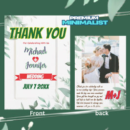 Cartão De Agradecimento Casamento Personalizado Elegante Greenery Minimali