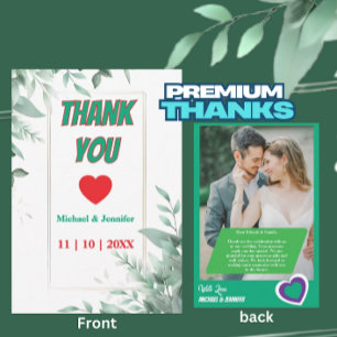 Cartão De Agradecimento Casamento Personalizado Elegante Greenery Minimali