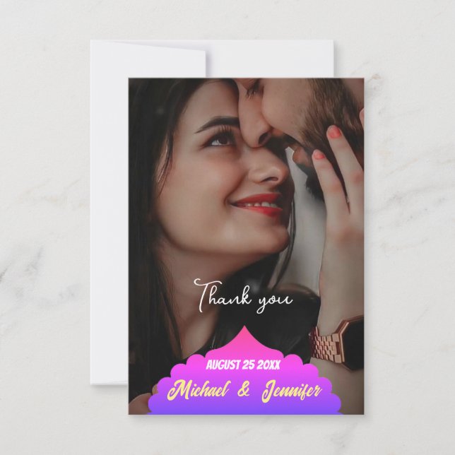 Cartão De Agradecimento Casamento Personalizado Elegante Moderno Obrigado  (Frente)