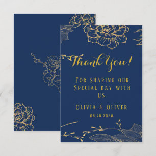 Cartão De Agradecimento Casamento Personalizado Floral Azul E Dourado Do m