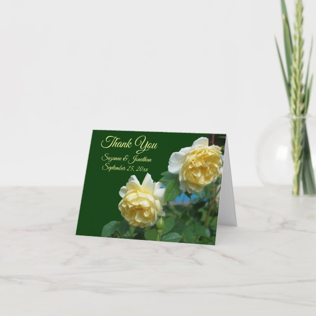 Cartão De Agradecimento Casamento Personalizado Floral de Rosas Amarelas (Frente)