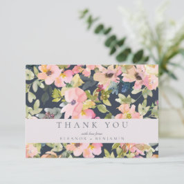 Cartão De Agradecimento Casamento Personalizado Floral de Watercolor com M