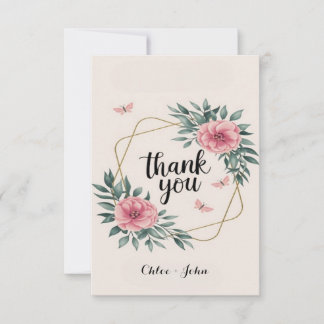Cartão De Agradecimento Casamento Personalizado Floral do Blush Elegante