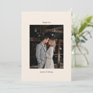 Cartão De Agradecimento Casamento Personalizado Foto Marrom Marfim Minimal