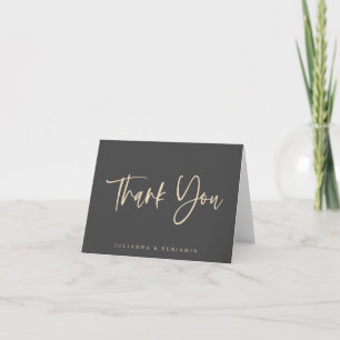 Cartão De Agradecimento Casamento Personalizado Moderno Elegante Preto Beg