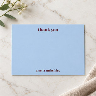 Cartão De Agradecimento Casamento Personalizado Ousado Minimalista Azul Ou