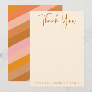 Cartão De Agradecimento Casamento Personalizado Retro-Geométrico Rosa e L