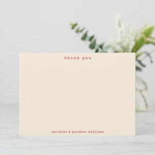 Cartão De Agradecimento Casamento Personalizado Retro Mínimo Creme Vermelh