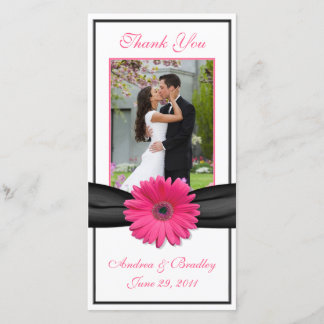 Cartão De Agradecimento Casamento Pink Gerbera Daisy Black Ribbon Obrigado