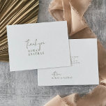 Cartão De Agradecimento Casamento Plana Branco e Verde-Chic Moderno<br><div class="desc">Este moderno cartões de agradecimentos de casamento verde e branco chic é perfeito para um casamento simples. O design minimalista apresenta uma tipografia rústica única e na moda boêmica numa cor verde-verde-oliva neutra. Personalize a parte traseira do cartão com seus nomes e uma mensagem de obrigado. Como alternativa, deixe o...</div>