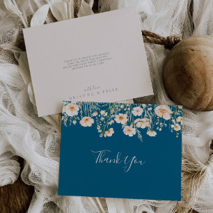 Cartão De Agradecimento Casamento Plana Clássico de Blush de Flor Selvagem