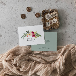 Cartão De Agradecimento Casamento Plana Floral Flor, Cor-de-rosa-Verde