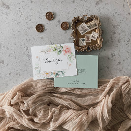 Cartão De Agradecimento Casamento Plana Floral Floral Dourado Geométrico