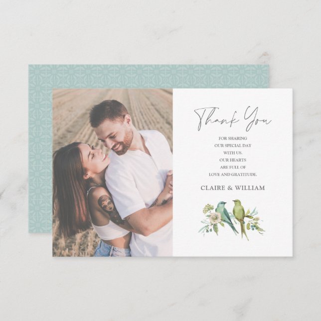 Cartão De Agradecimento Casamento por Aquarela Azul Verde (Frente/Verso)