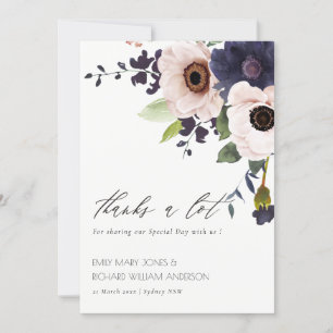 Cartão De Agradecimento Casamento Por Aquarela Com Anemone Floral Marinho 