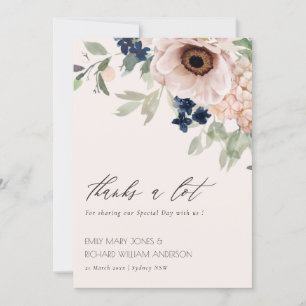 Cartão De Agradecimento Casamento Por Aquarela Com Anemone Floral Marinho