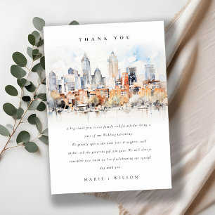 Cartão De Agradecimento Casamento por Aquarela de Skyline do Elegante Denv