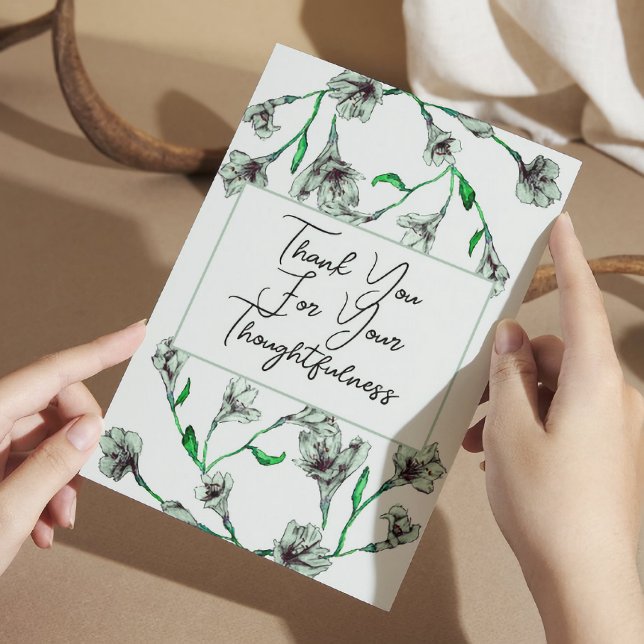 Cartão De Agradecimento Casamento por Aquarela Floral Verde Sage (Criador carregado)