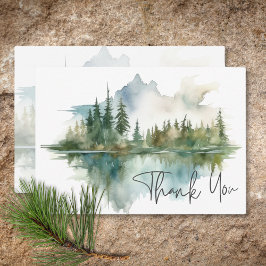 Cartão De Agradecimento Casamento por Aquarela Rustic Mountain Lake Scene