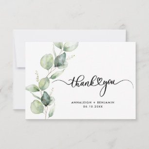 Cartão De Agradecimento Casamento por Watercolor Moderno Eucalyptus Script