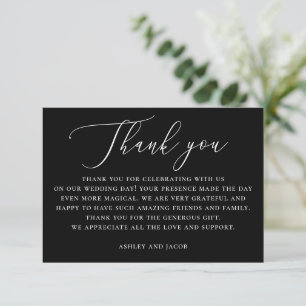 Cartão De Agradecimento Casamento Preto Clássico Tipografia Delicada For