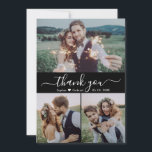 Cartão De Agradecimento Casamento Preto de Colagem de Fotos do Coração de<br><div class="desc">Moderno Elegante Caligrafia 3 Foto Colagem Negra Cartões de agradecimentos de Casamento. modelo de cartões de agradecimentos de casamento com três (3) fotos na frente e uma (1) foto na parte traseira. Com o texto "Obrigado" em uma escrita branca de tipo branco sutil, escrita à mão, com letra maiúscula, sobre...</div>
