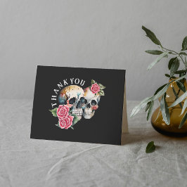 Cartão De Agradecimento Casamento Preto de Habilidades e Rosas